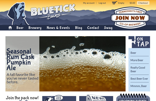 Screen capture of Bluetick Brewery website