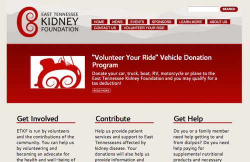Screen capture of East Tennessee Kidney Foundation website
