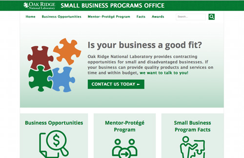 Screen capture of ORNL Small Business Programs Office website