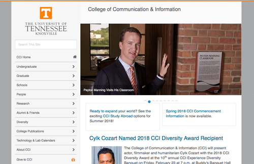 Screen capture of University of Tennessee website